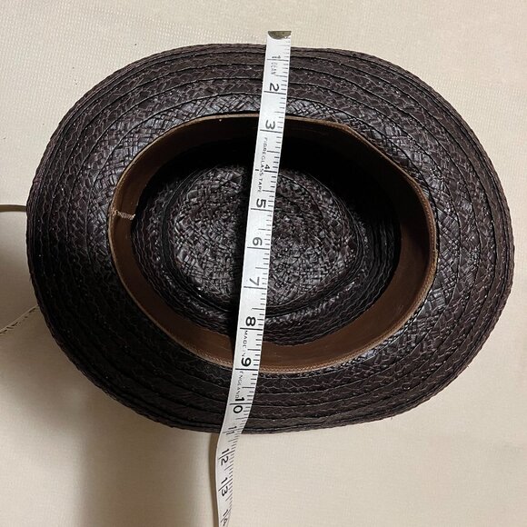 VINTAGE WORMSER MACORA STRAW HAT, 7 1/4 Brown, Rolled Brim, Floral Band New York - Picture 11 of 13